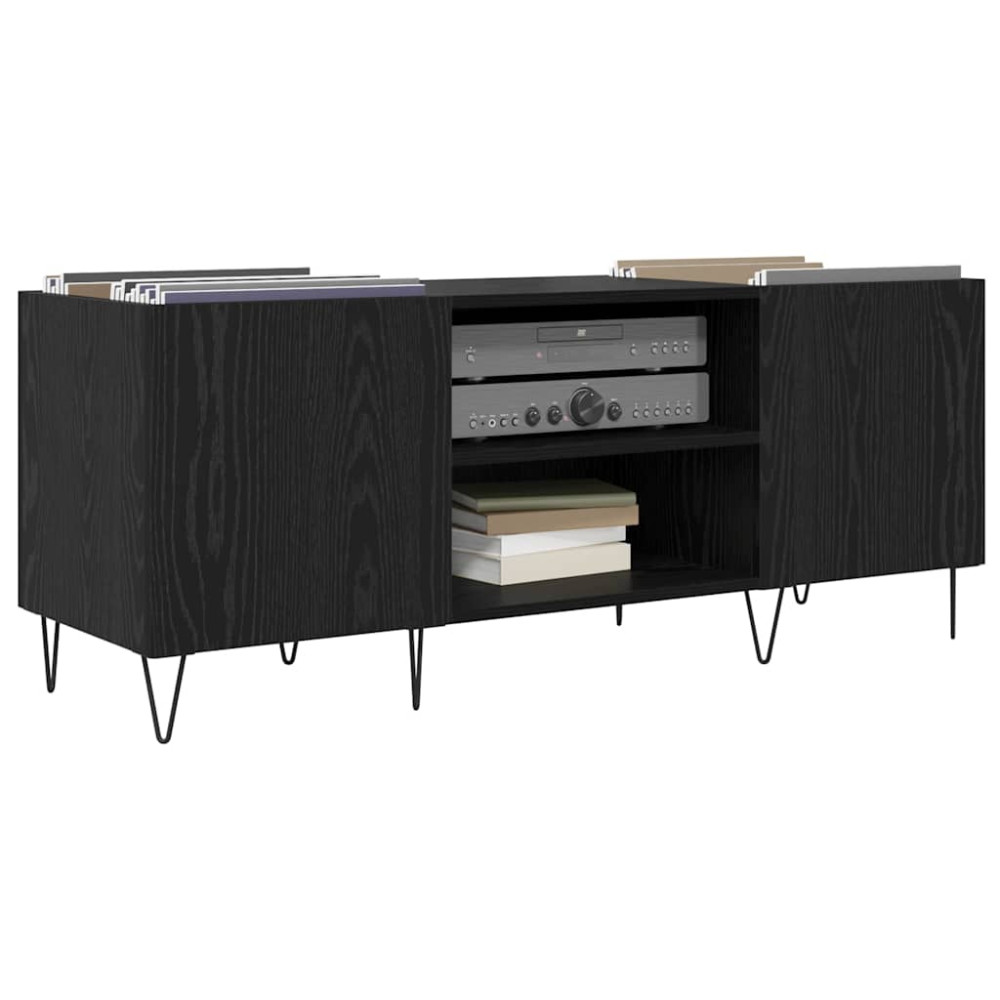 Produktbild för Skivskåp Svart Ek 121 x 38 x 48 cm Konstruerat trä och järn