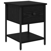 Produktbild för Sängbord med låda Svart Ek 34 x 35,5 x 45 cm Konstruerat trä