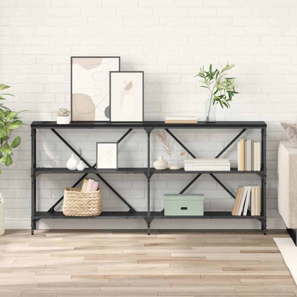 Produktbild för Konsolbord med hylla Svart Ek 160 x 30 x 75 cm Konstruerat trä