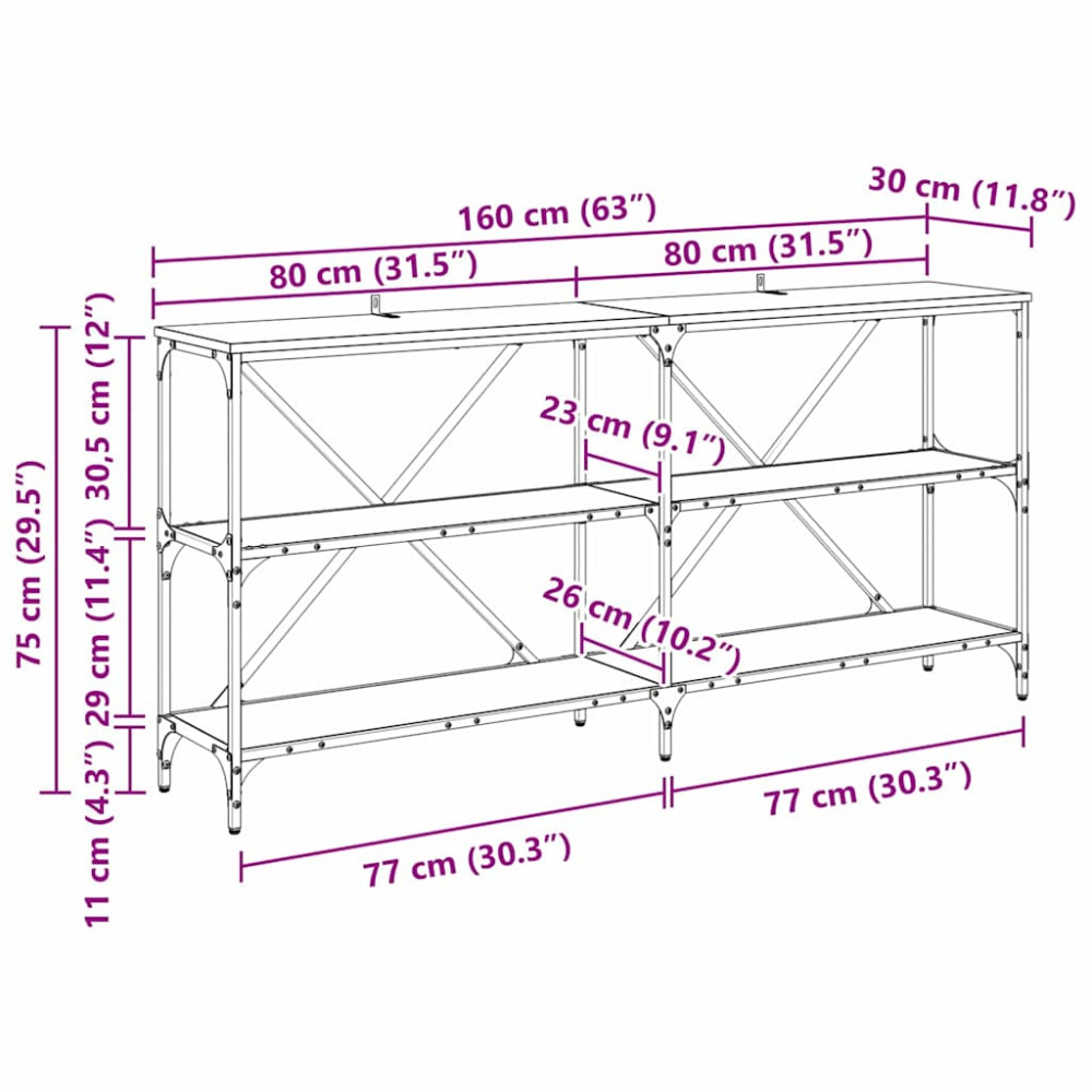 Produktbild för Konsolbord med hylla Svart Ek 160 x 30 x 75 cm Konstruerat trä