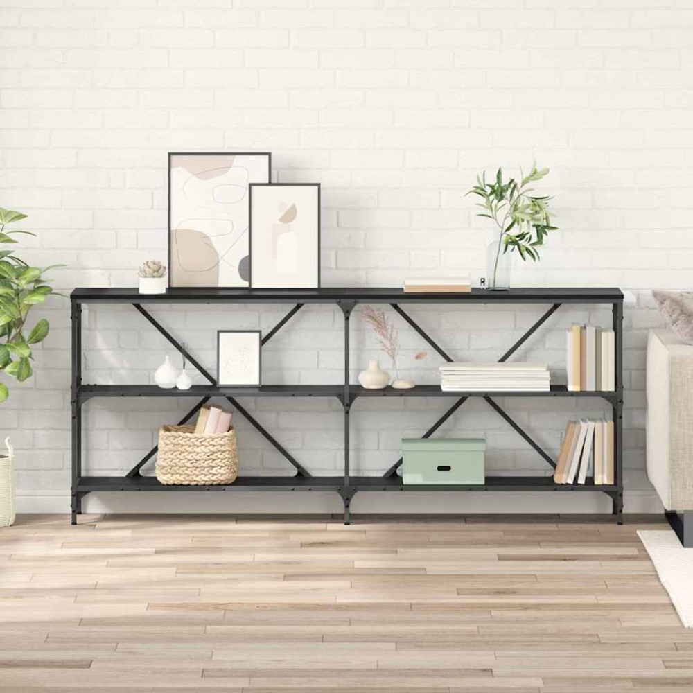 Produktbild för Konsolbord med hylla Svart Ek 180 x 30 x 75 cm Konstruerat trä