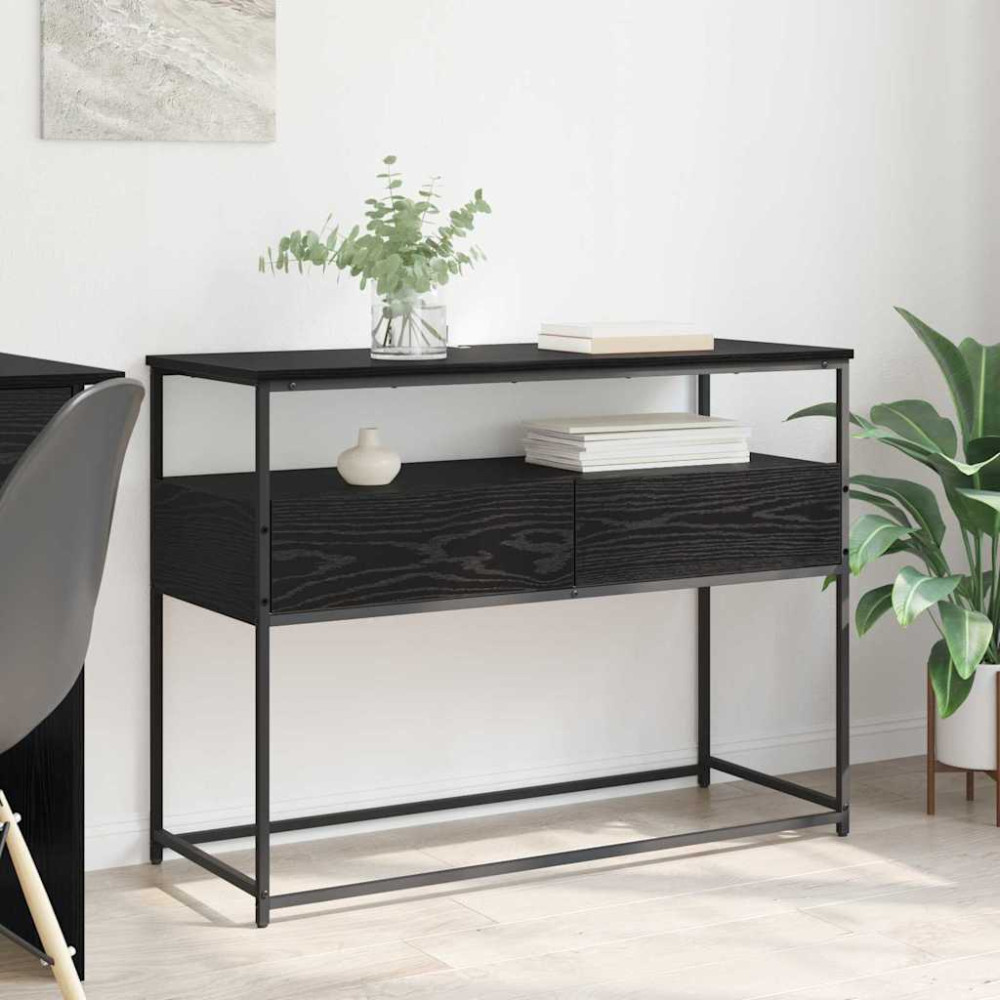 Produktbild för Konsolbord med låda Svart Ek 100 x 40 x 75 cm Konstruerat trä