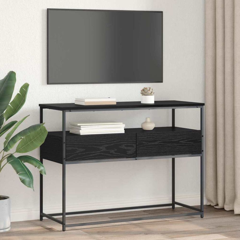 Produktbild för Konsolbord med låda Svart Ek 100 x 40 x 75 cm Konstruerat trä