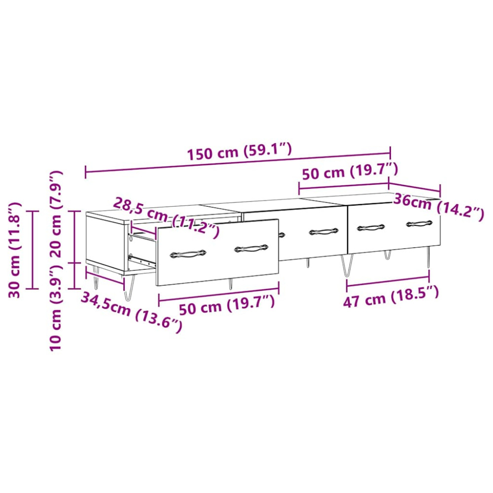 Produktbild för TV-skåp med låda Gammalt trä 150 x 36 x 30 cm Konstruerat trä