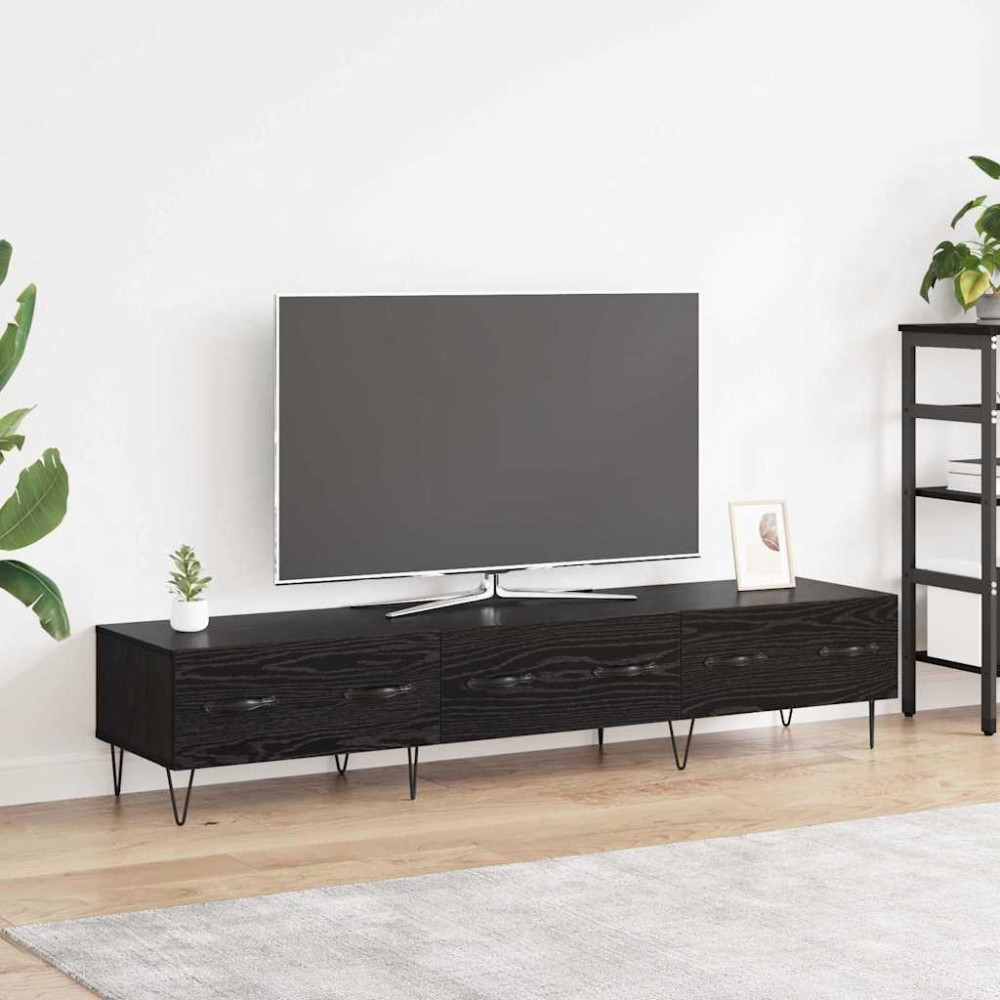 Produktbild för TV-skåp med låda Svart ek 150 x 36 x 30 cm Konstruerat trä