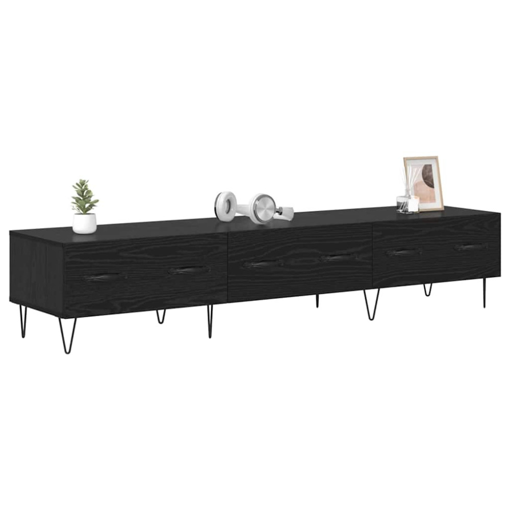 Produktbild för TV-skåp med låda Svart ek 150 x 36 x 30 cm Konstruerat trä