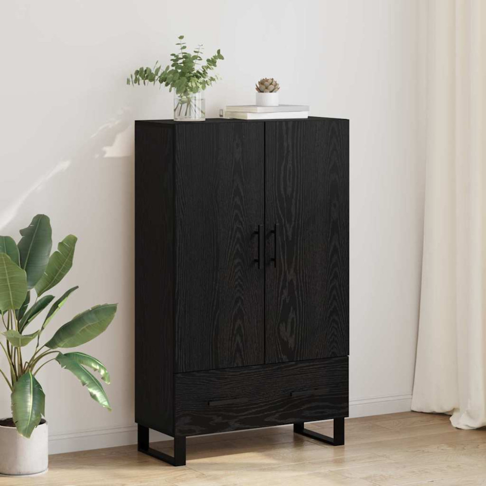 Produktbild för Skåp med låda Svart Ek 69,5 x 30 x 115 cm Konstruerat trä