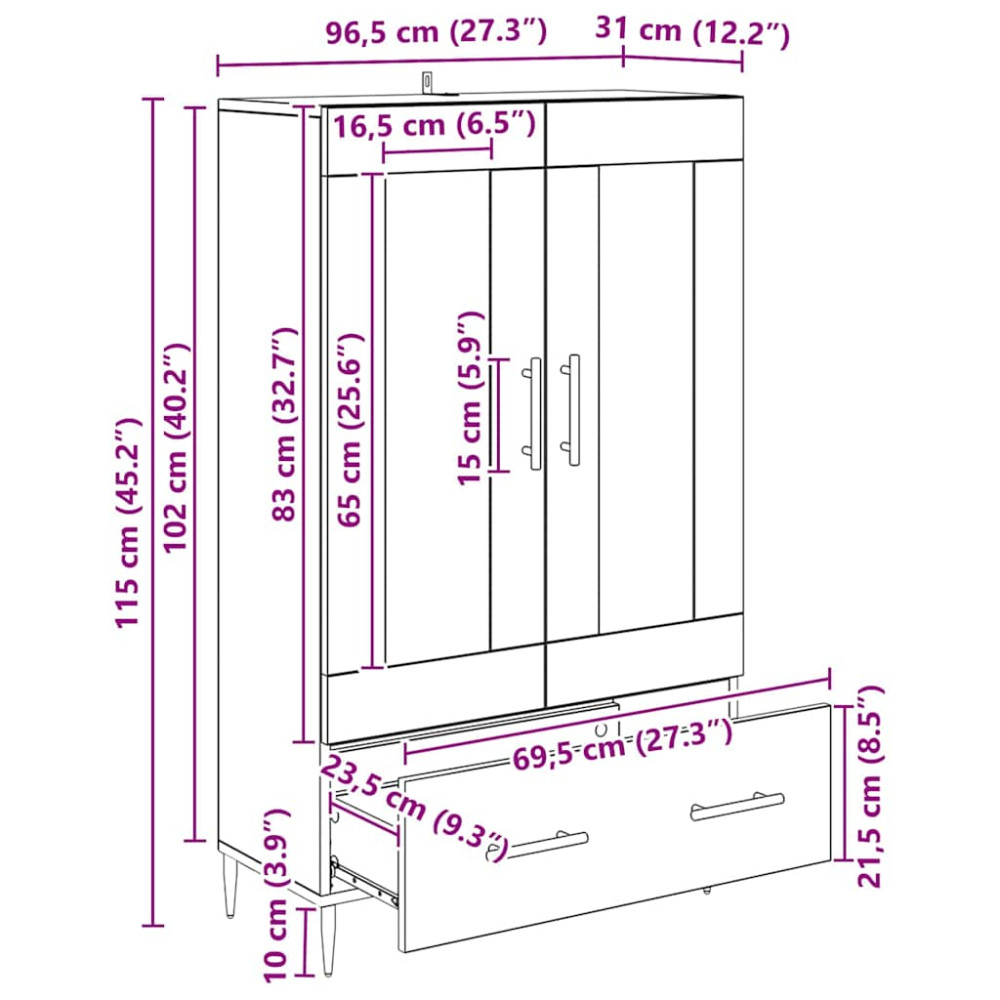 Produktbild för Skåp Artisan Ek 69,5 x 31 x 115 cm Konstruerat trä och glas