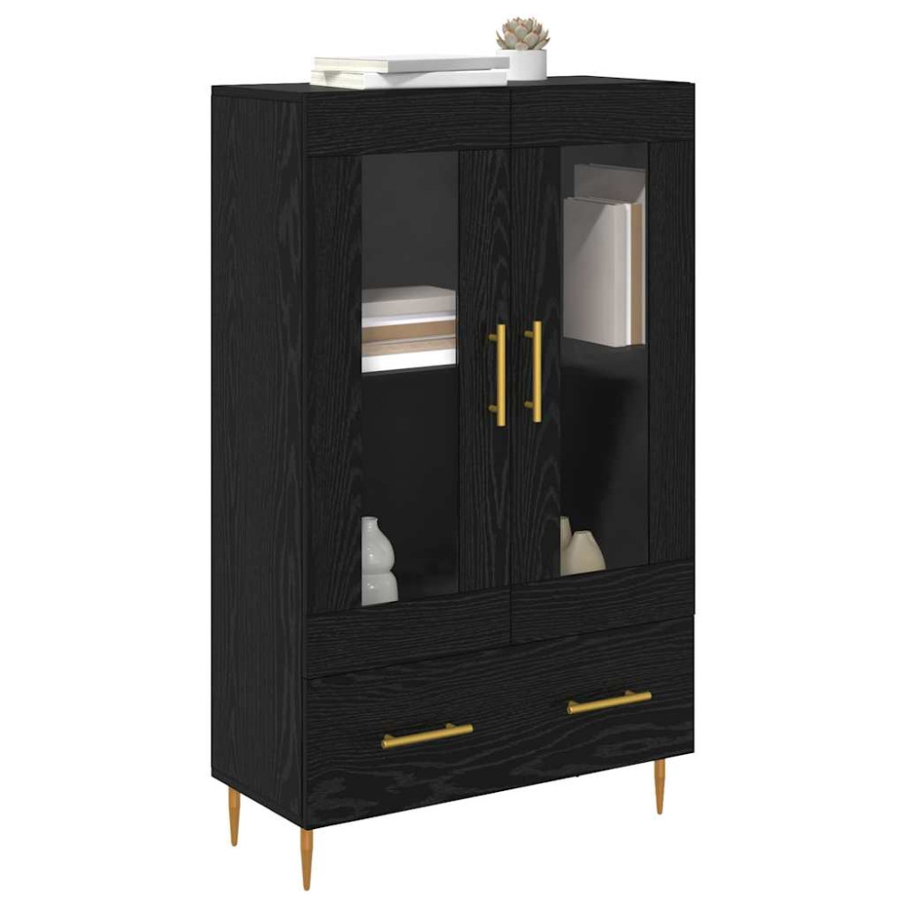 Produktbild för Skåp Svart Ek 69,5 x 31 x 115 cm Konstruerat trä och glas