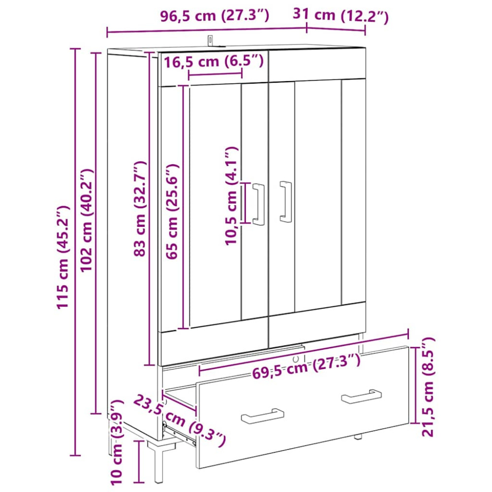 Produktbild för Skåp med låda Gammalt trä 69,5 x 31 x 115 cm Konstruerat trä