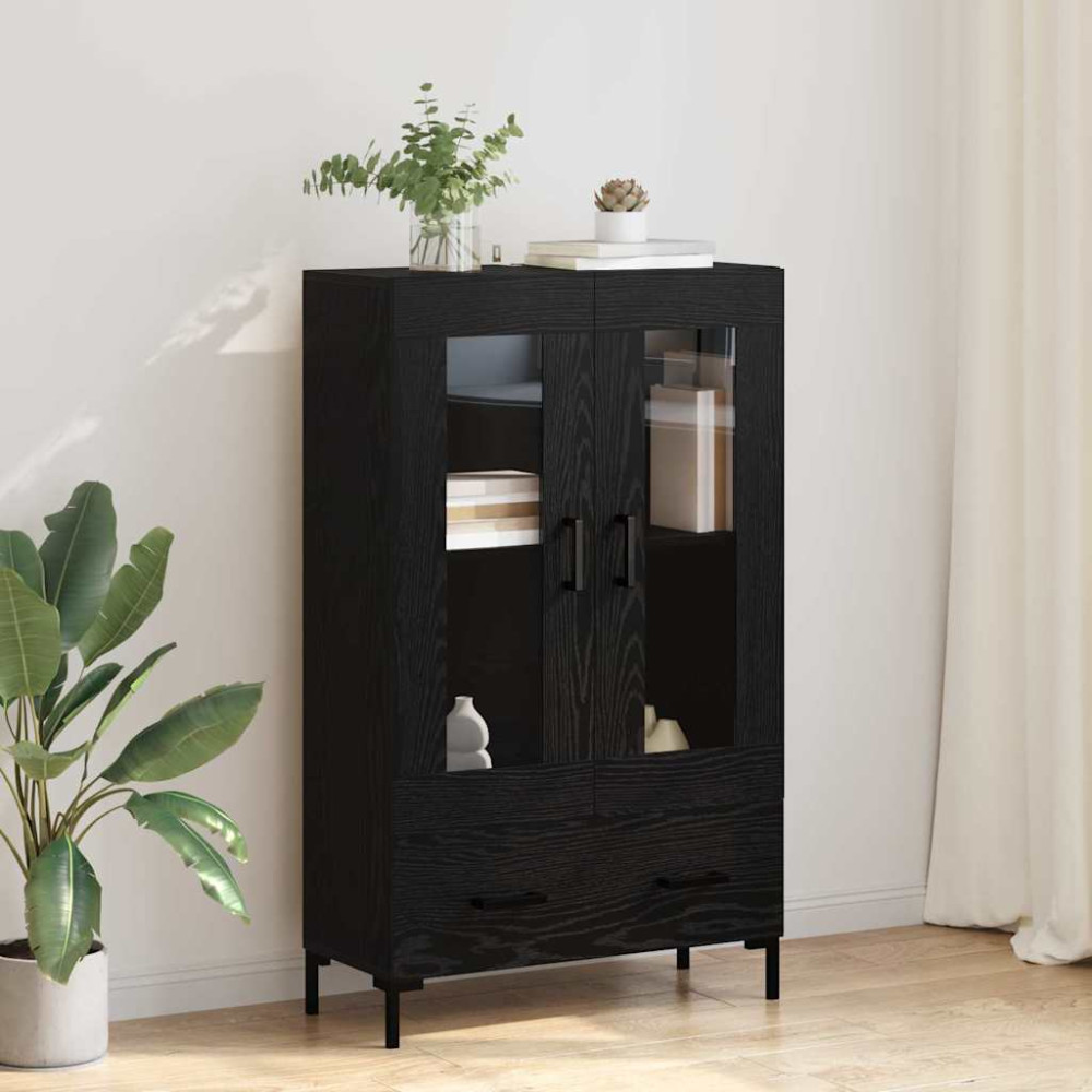 Produktbild för Skåp med låda Svart Ek 69,5 x 31 x 115 cm Konstruerat trä