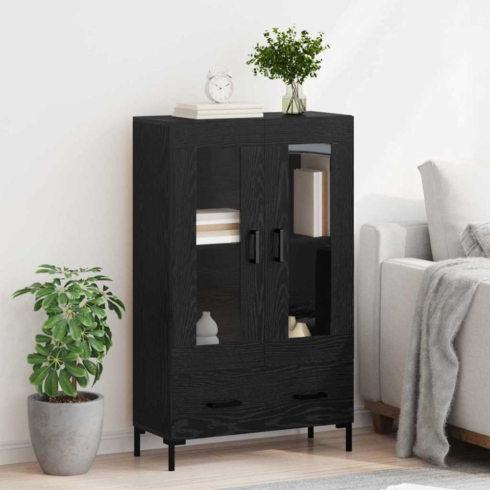 Produktbild för Skåp med låda Svart Ek 69,5 x 31 x 115 cm Konstruerat trä