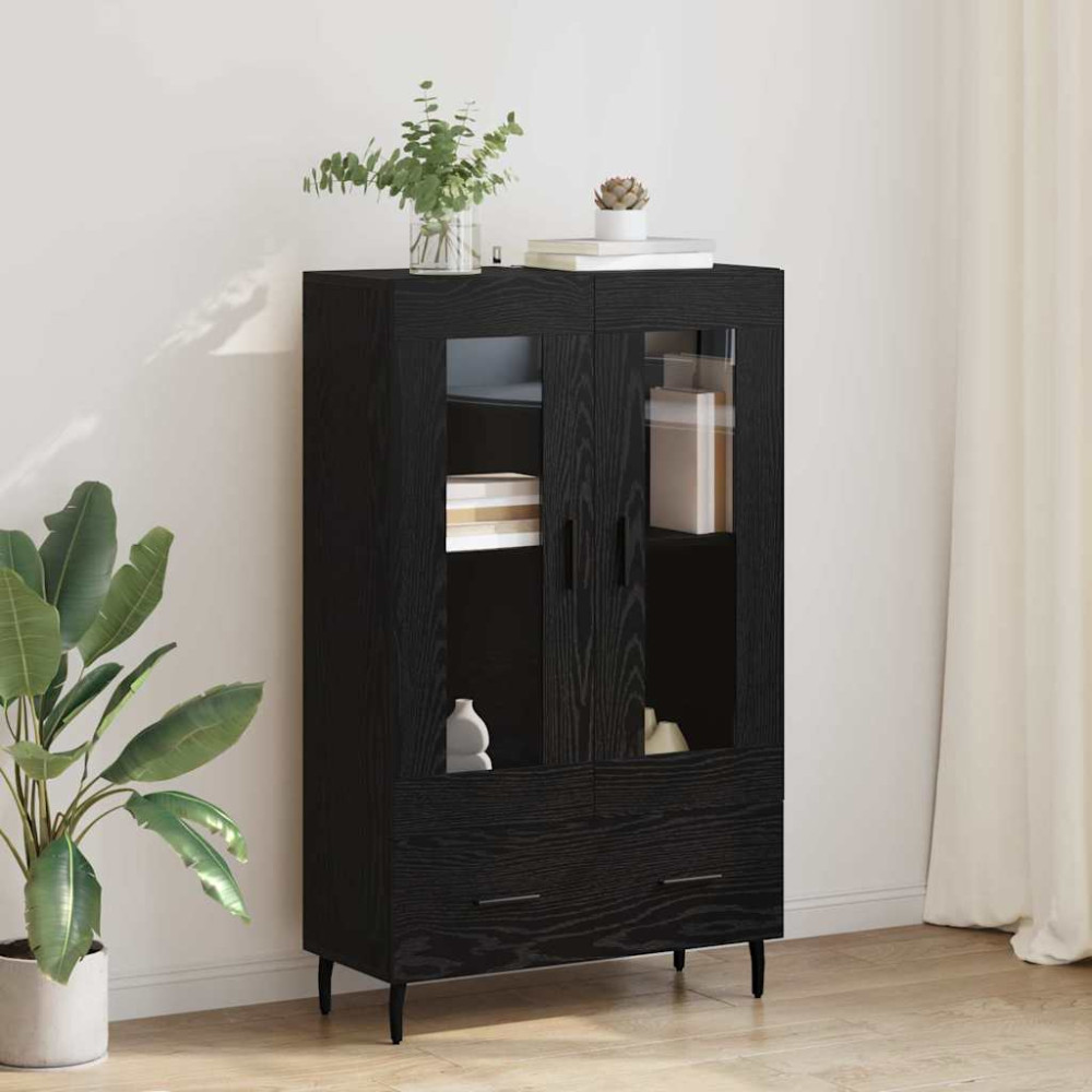 Produktbild för Skåp med låda Svart Ek 69,5 x 31 x 115 cm Konstruerat trä