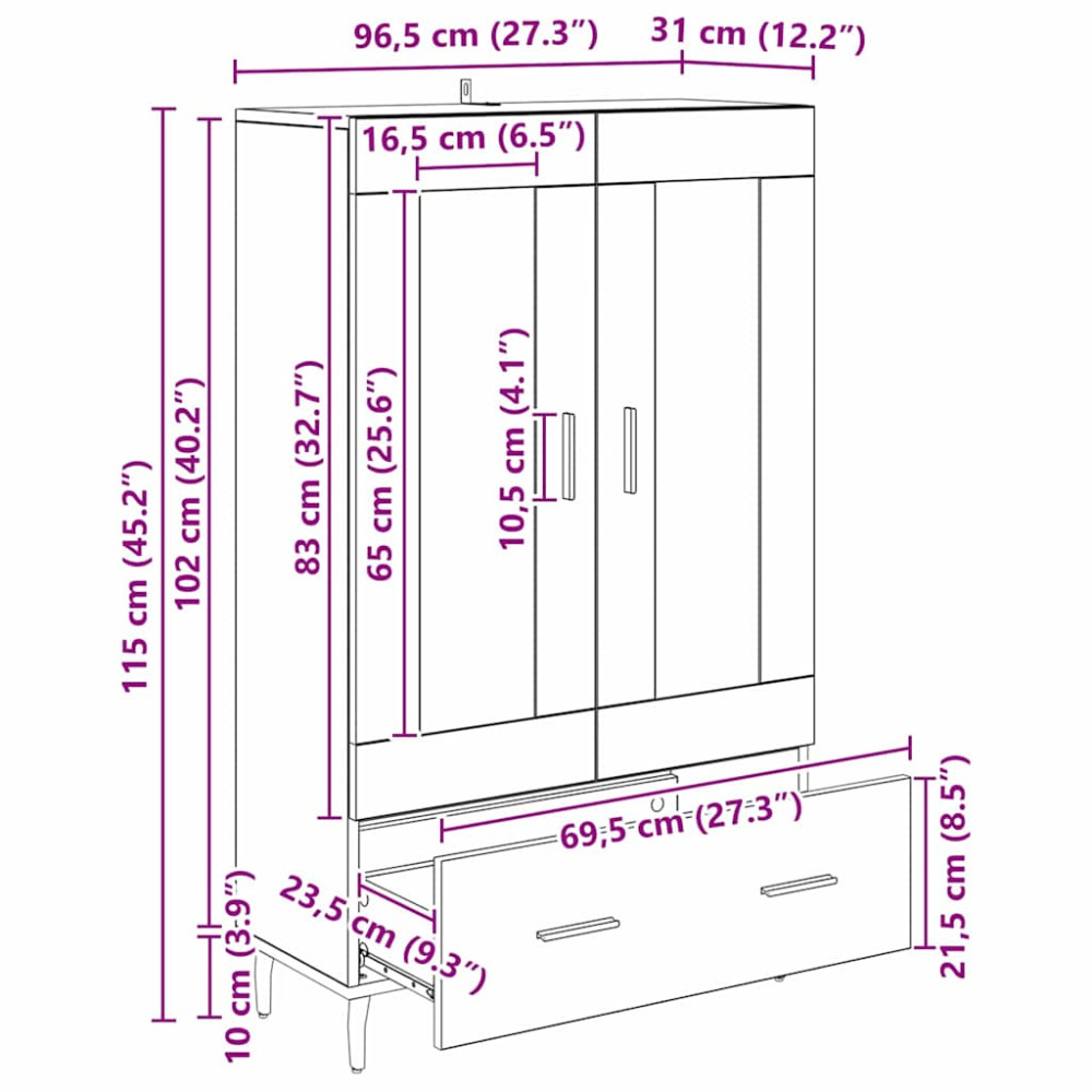 Produktbild för Skåp med låda Svart Ek 69,5 x 31 x 115 cm Konstruerat trä