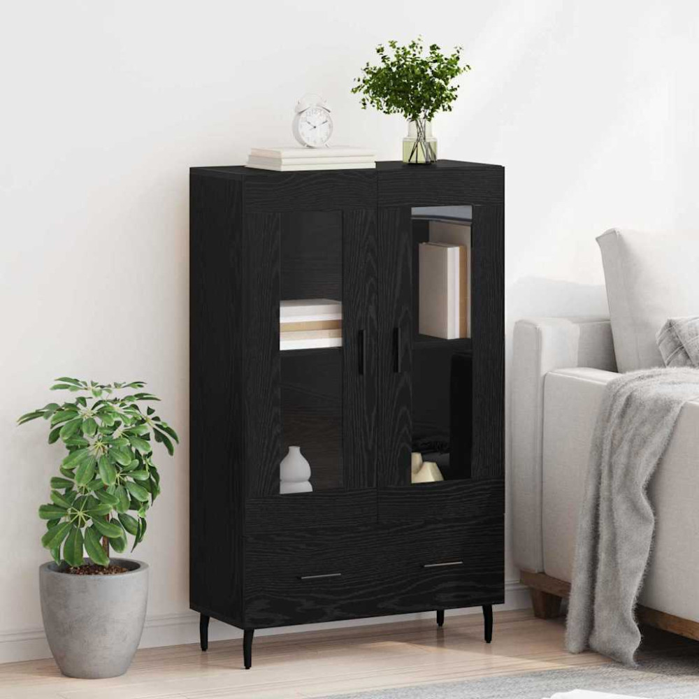Produktbild för Skåp med låda Svart Ek 69,5 x 31 x 115 cm Konstruerat trä