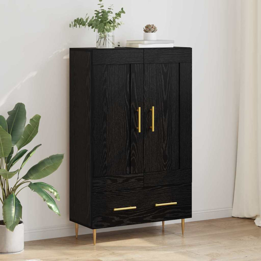 Produktbild för Skåp med låda Svart Ek 69,5 x 31 x 115 cm Konstruerat trä