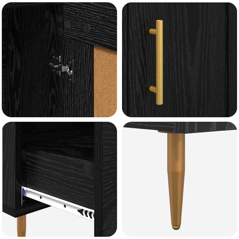 Produktbild för Skåp med låda Svart Ek 69,5 x 31 x 115 cm Konstruerat trä