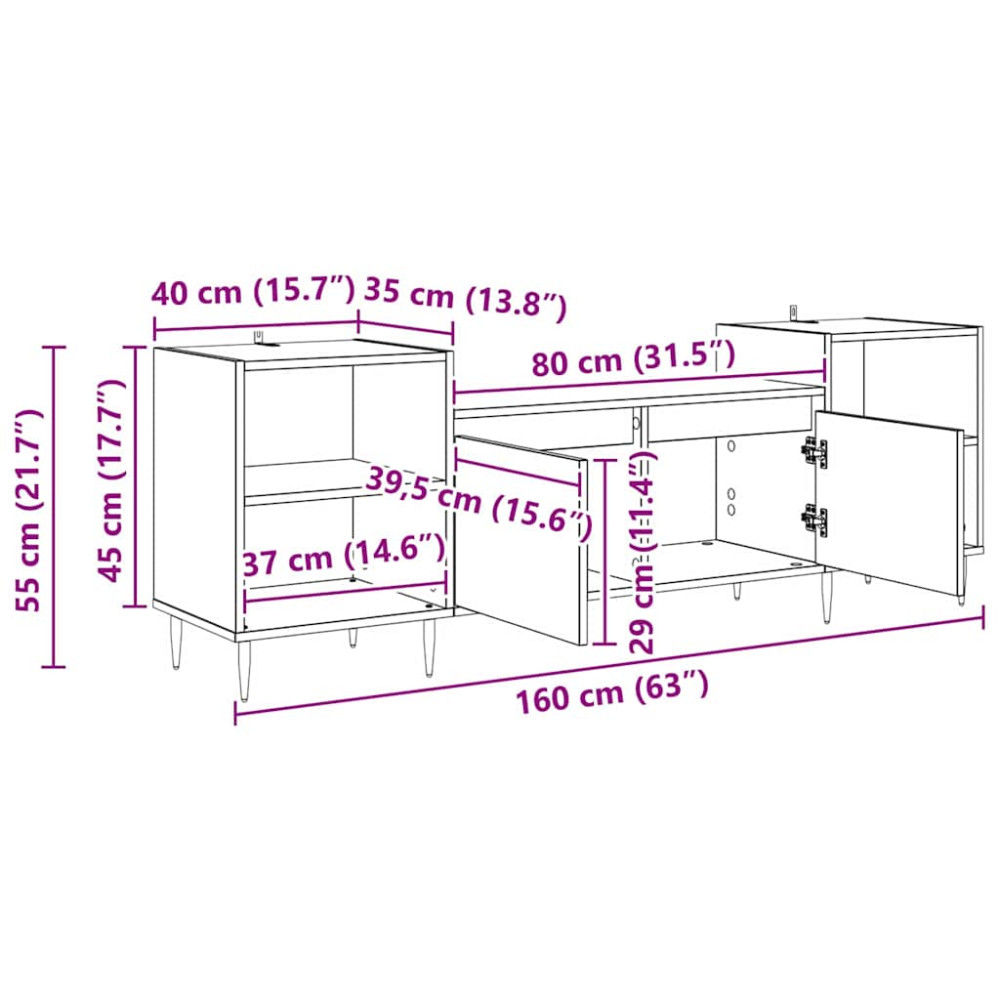 Produktbild för TV-skåp Svart Ek 160 x 35 x 55 cm Konstruerat trä