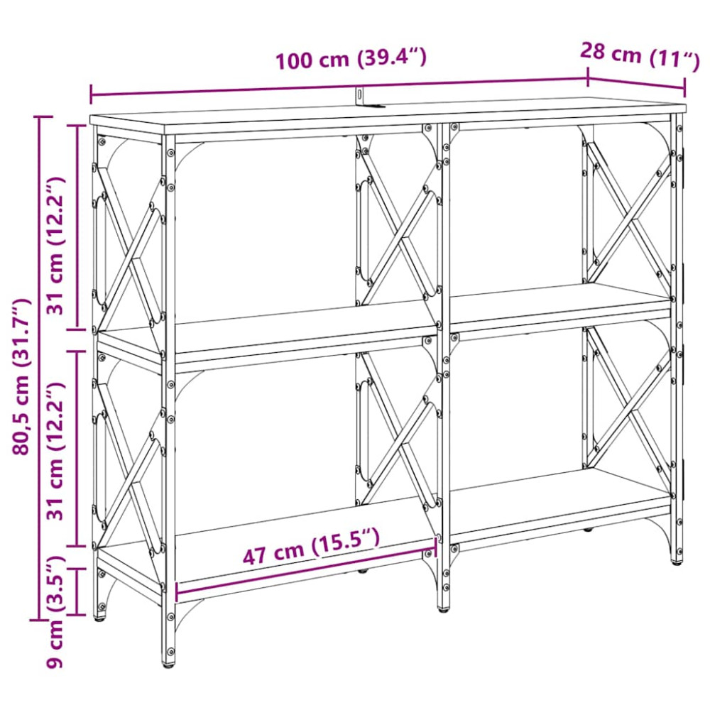Produktbild för Konsolbord Svart Ek 100 x 28 x 80,5 cm Konstruerat trä