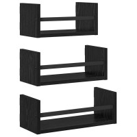 Produktbild för Vägghyllset med hylla 3 pcs Svart Ek 40x16x14cm Konstruerat trä