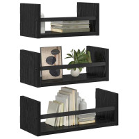 Produktbild för Vägghyllset med hylla 3 pcs Svart Ek 40x16x14cm Konstruerat trä