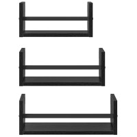 Produktbild för Vägghyllset med hylla 3 pcs Svart Ek 40x16x14cm Konstruerat trä