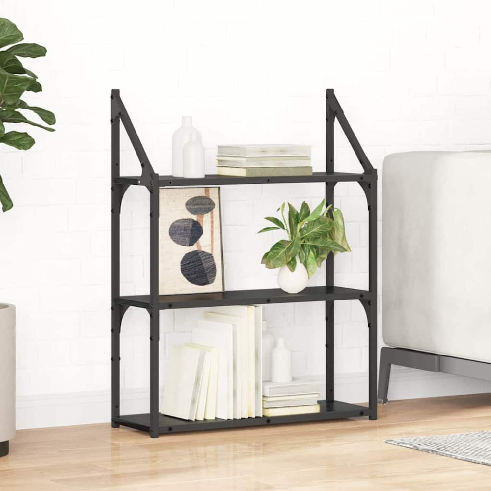 Produktbild för Vägg hylla med hylla Svart Ek 60 x 21 x 78,5 cm Konstruerat trä