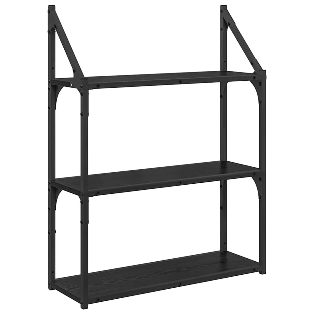 Produktbild för Vägg hylla med hylla Svart Ek 60 x 21 x 78,5 cm Konstruerat trä