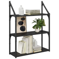 Produktbild för Vägg hylla med hylla Svart Ek 60 x 21 x 78,5 cm Konstruerat trä