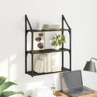Produktbild för Vägg hylla med hylla Svart Ek 60 x 21 x 78,5 cm Konstruerat trä