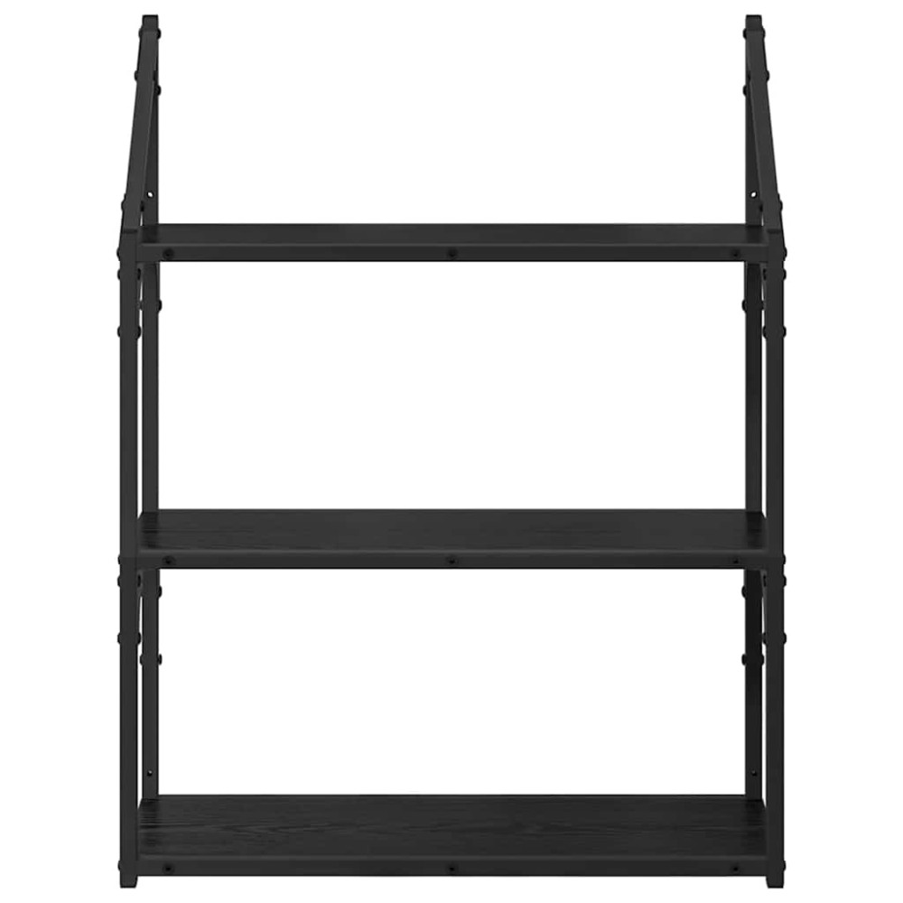 Produktbild för Vägg hylla med hylla Svart Ek 60 x 21 x 78,5 cm Konstruerat trä