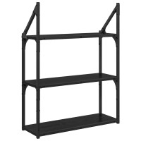 Produktbild för Vägg hylla med hylla Svart Ek 60 x 21 x 78,5 cm Konstruerat trä