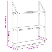 Produktbild för Vägg hylla med hylla Svart Ek 60 x 21 x 78,5 cm Konstruerat trä