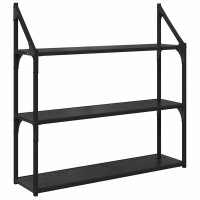 Produktbild för Vägg hylla med hylla Svart Ek 80 x 21 x 78,5 cm Konstruerat trä