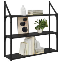 Produktbild för Vägg hylla med hylla Svart Ek 80 x 21 x 78,5 cm Konstruerat trä