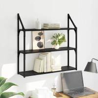 Produktbild för Vägg hylla med hylla Svart Ek 80 x 21 x 78,5 cm Konstruerat trä