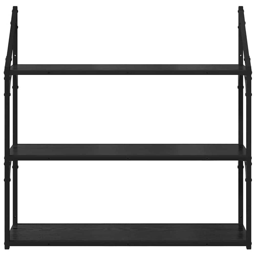 Produktbild för Vägg hylla med hylla Svart Ek 80 x 21 x 78,5 cm Konstruerat trä