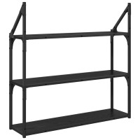 Produktbild för Vägg hylla med hylla Svart Ek 80 x 21 x 78,5 cm Konstruerat trä