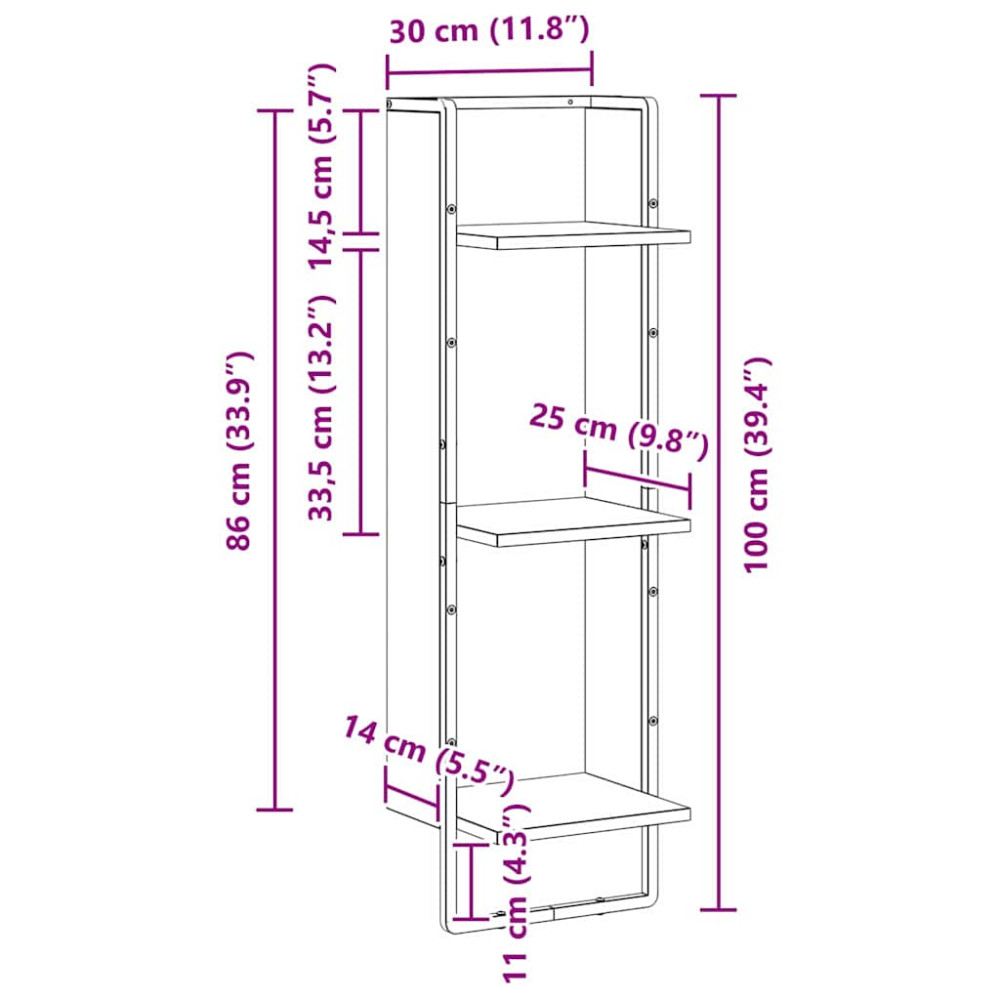 Produktbild för Vägg hylla Gammalt trä 30 x 25 x 100 cm Konstruerat trä