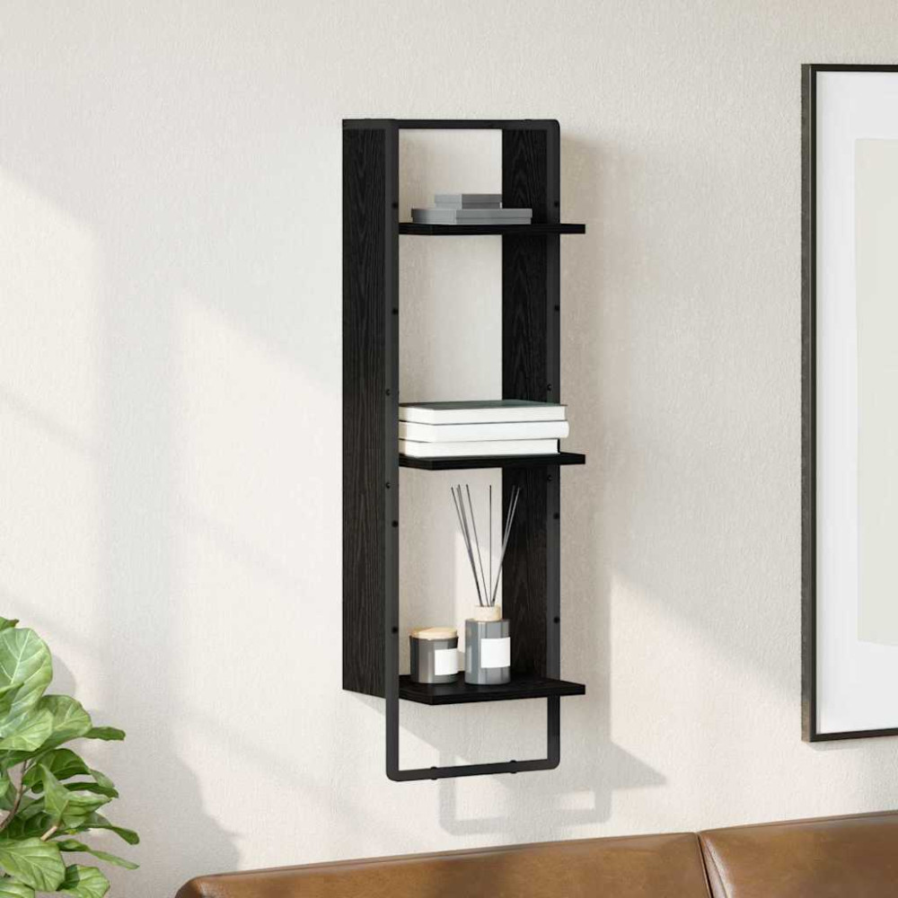 Produktbild för Vägg hylla med hylla Svart Ek 30 x 25 x 100 cm Konstruerat trä