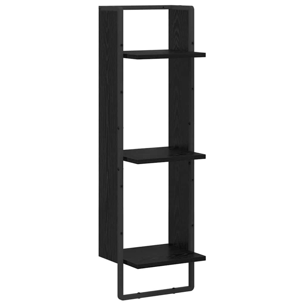 Produktbild för Vägg hylla med hylla Svart Ek 30 x 25 x 100 cm Konstruerat trä