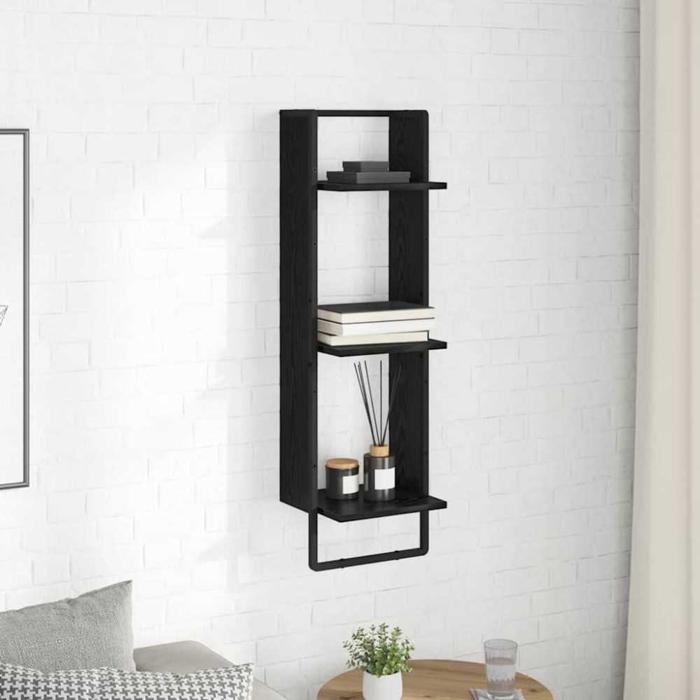 Produktbild för Vägg hylla med hylla Svart Ek 30 x 25 x 100 cm Konstruerat trä