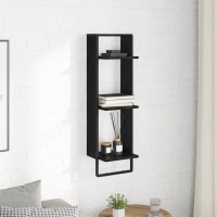 Produktbild för Vägg hylla med hylla Svart Ek 30 x 25 x 100 cm Konstruerat trä