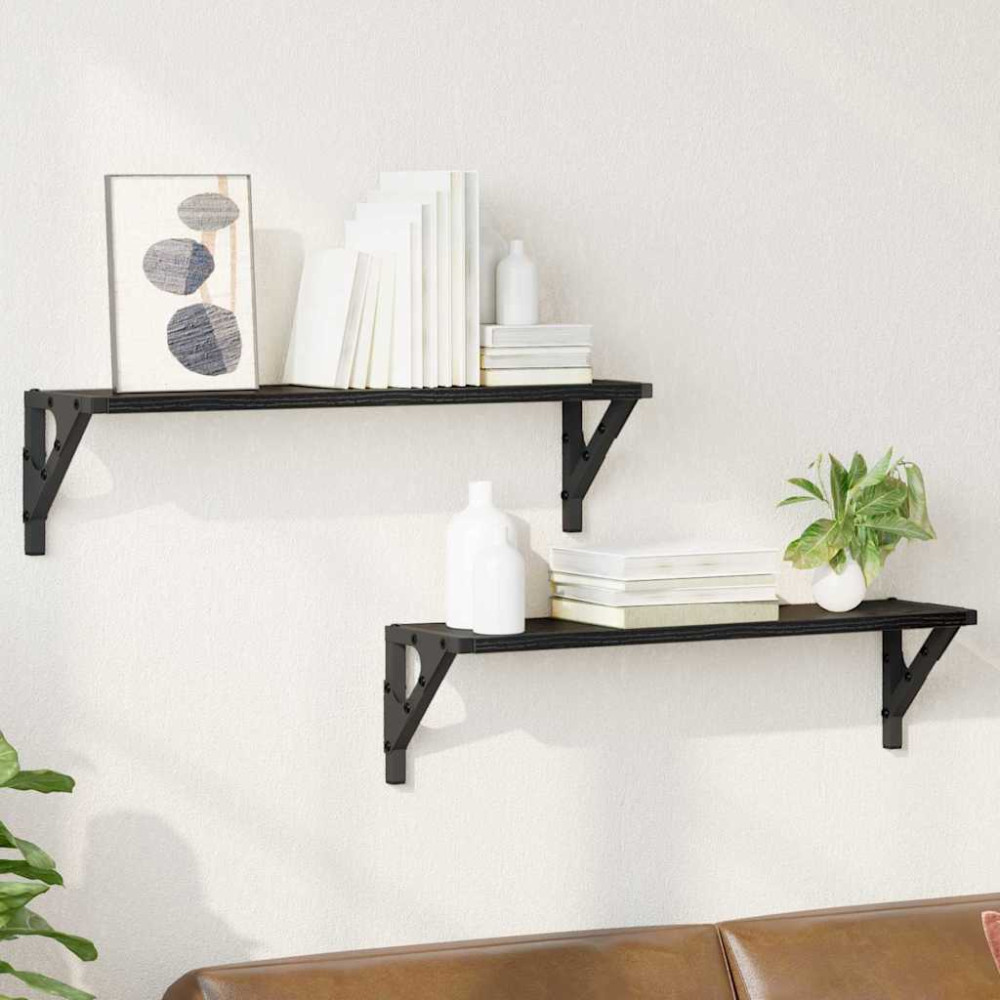 Produktbild för Vägg hyllor 2 pcs Svart Ek 60 x 15 x 15,5 cm Konstruerat trä