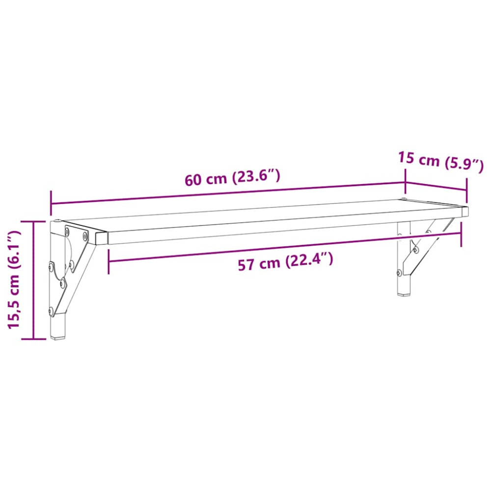 Produktbild för Vägg hyllor 2 pcs Svart Ek 60 x 15 x 15,5 cm Konstruerat trä