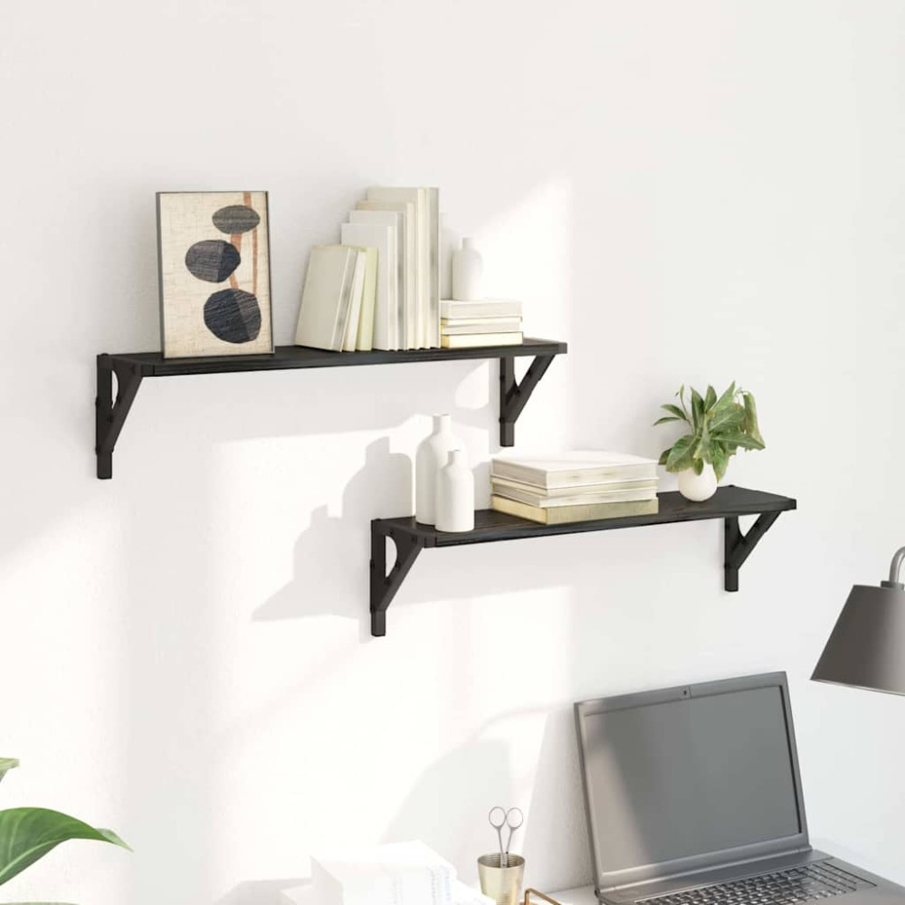Produktbild för Vägg hyllor 2 pcs Svart Ek 60 x 15 x 15,5 cm Konstruerat trä