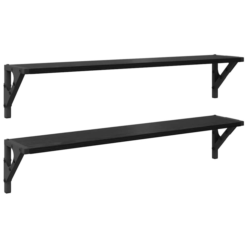 Produktbild för Vägg hyllor 2 pcs Svart Ek 80 x 15 x 15,5 cm Konstruerat trä