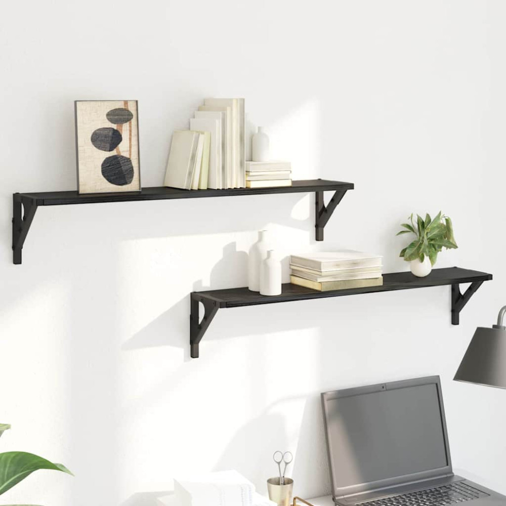 Produktbild för Vägg hyllor 2 pcs Svart Ek 80 x 15 x 15,5 cm Konstruerat trä