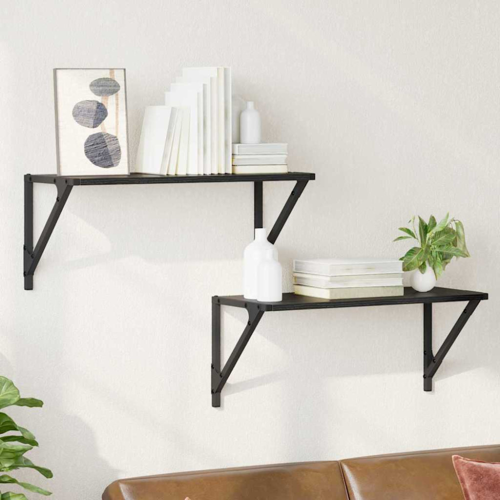 Produktbild för Vägg hyllor 2 pcs Svart Ek 60 x 25 x 25,5 cm Konstruerat trä
