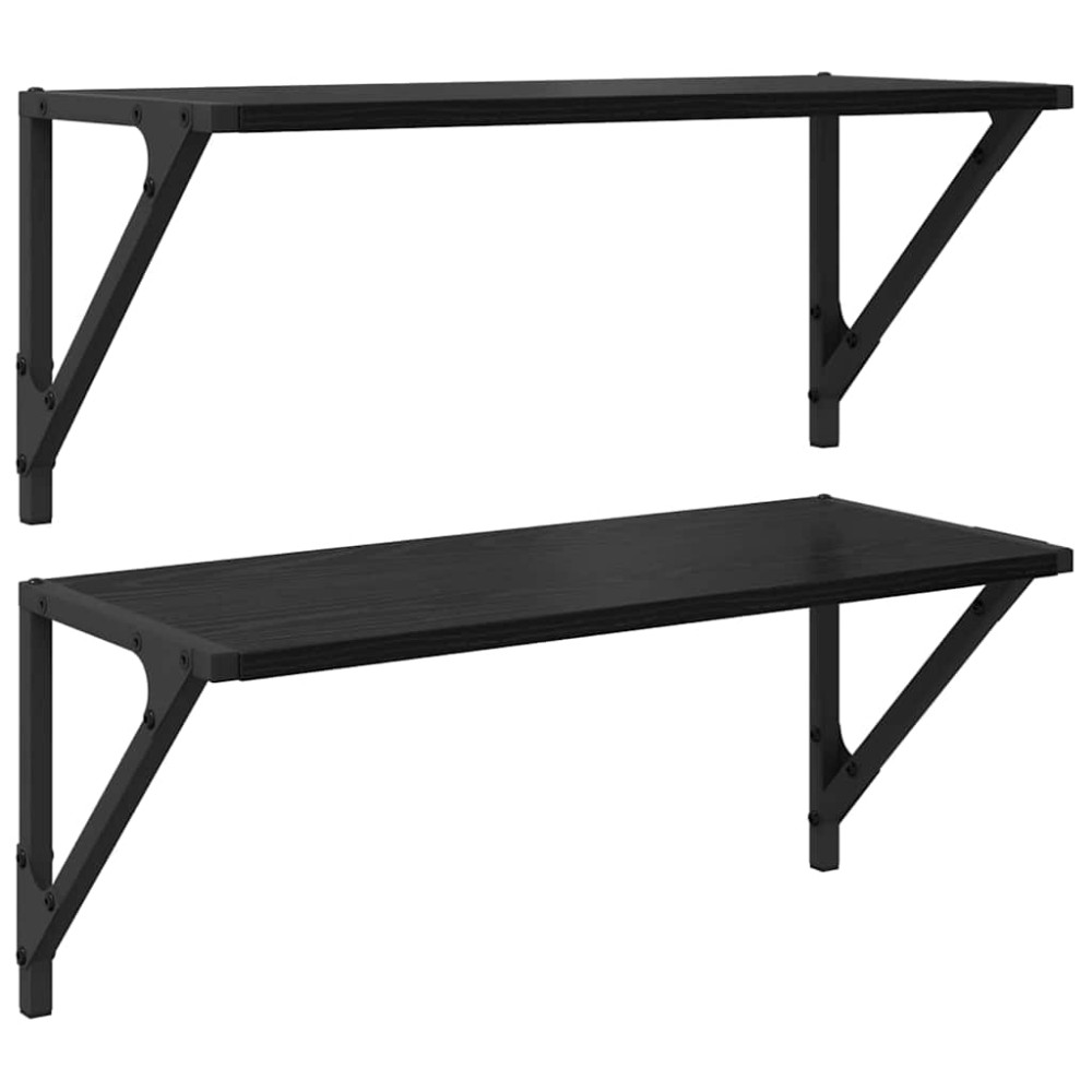 Produktbild för Vägg hyllor 2 pcs Svart Ek 60 x 25 x 25,5 cm Konstruerat trä